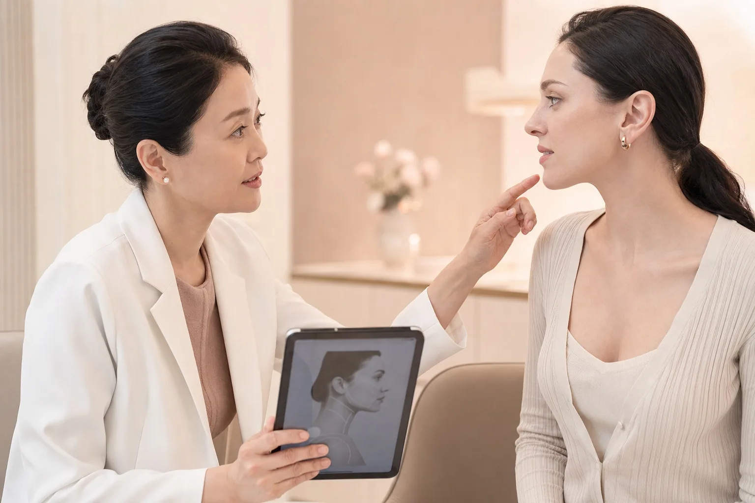 Doctor and client discussing a consultation in Seoul